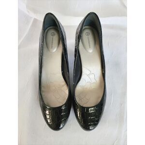 Giani Bini Black Patent Leather Croc Heels 3 Inch Pump, 25 cm Insole Fits Size 9